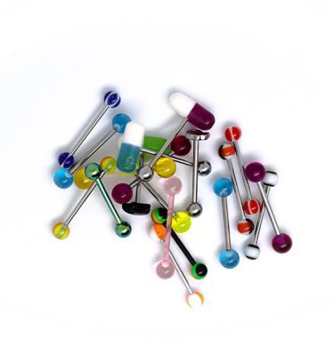 Yanni Piercing Joyas Titanio Pack Barbell Lengua Colores Tongue Pastilla Plastico Teflón Acero Quirurgico