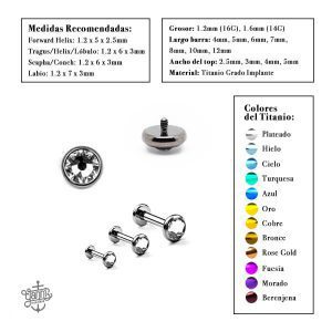 Yanni Piercing Joyas Titanio Circonita Plana Infografia